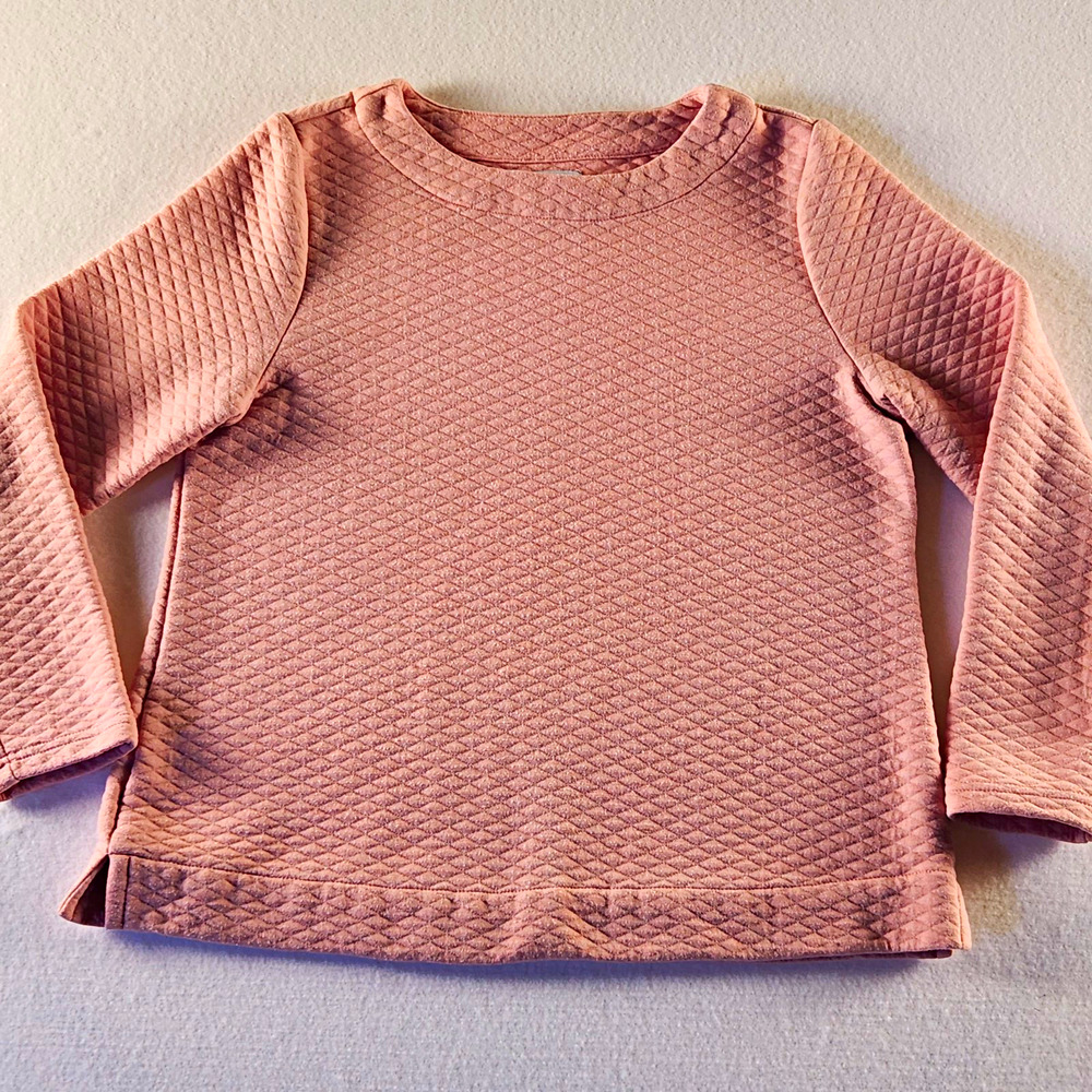 Croft & Barrow Womens M Pink Quilted Knit Crew Neck Long Sleeve Pullover